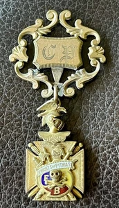 Antique Knights of Pythias Watch Fob Medal Enamel Skull Crossbones FCB - Picture 1 of 11