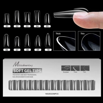 256 pz/scatola punte unghie gel morbido estensioni unghie ~ bara mandorla forma ovale quadrata - Immagine 1 di 4