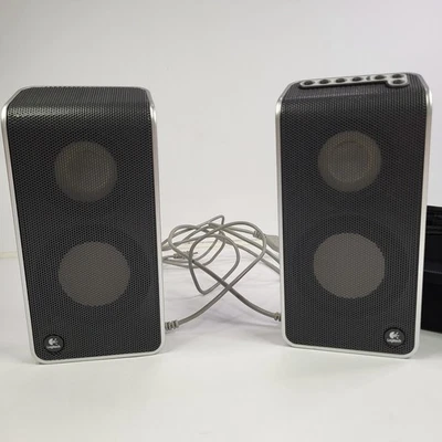 Logitech V20 Notebook USB Computer Lautsprecher Double Silber S-0155A mit Case - Bild 1 von 4