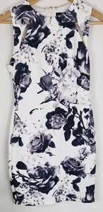 Topshop Petite Floral Bodycon Dress Black & White UK 8 Mini Zip Back Occasion - Picture 1 of 9