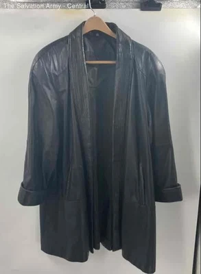 Jacqueline Ferrar Womens Black Leather Long Sleeve Open Front Coat Size 22W - Image 1 of 4
