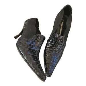 Botines Donald J Pliner Cuero Negro Tacón Tejido - Talla 8M Años 90/Y2K Bruja - Imagen 1 de 12