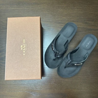 Zapatos Coach “Jaden” Mujer Talla 8.5B Negro Tanga Sandalia Sin Cordones Cuña Tacón Cojín Foto 1 de 4