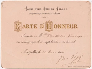 Certificado de Premio Carta de Honor Francés 1902 Montpellier Antiguo Efímero - Imagen 1 de 2