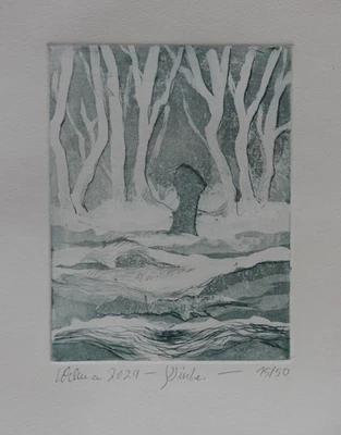 Radierung Horst Uhlemann, handsigniert Original, Winter , 2024 , 15/50 - Bild 1 von 2