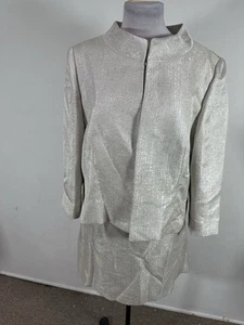 Set tuta donna Tahari colore argento giacca gonna manica lunga taglia 18 - Foto 1 di 8