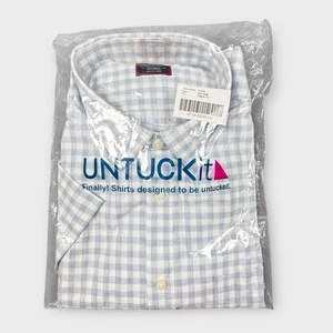 UNTUCKit Shirt Men's 2XL Clarke Blue White Check Short Sleeve Button Cotton - Picture 1 of 5