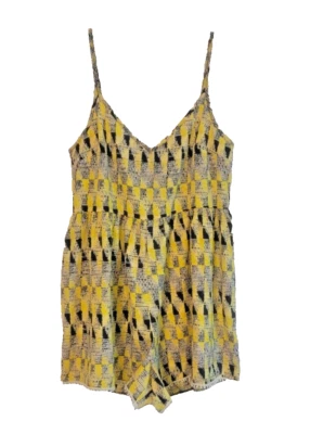 Pantalones Cortos Very J Amarillo y Azul Pierna Ancha Mono Cremallera Trasera Mujer’s Talla Pequeña Foto 1 de 4