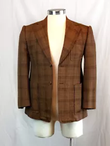 Mens Wool Suit Jacket Blazer Custom Tailored Hand Finished Brown Plaid 2 Button - Picture 1 of 9
