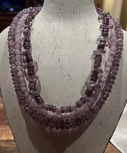 Beautiful 3 Strand Amethyst Beaded 16” Necklace - Picture 1 of 2