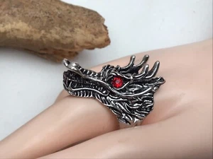 Anillo Gótico Gótico Místico Cabeza de Dragón Ojo Rojo Talla 11 Bisutería - Imagen 1 de 10