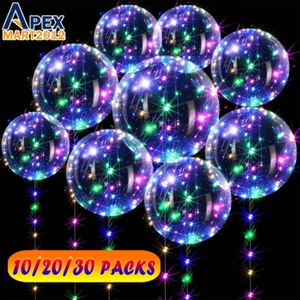 10/20/30 Piezas Globos BoBo Iluminados LED Fiesta Cumpleaños Transparente Burbuja Decoración - Imagen 1 de 9