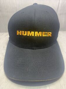 Hummer Hat Cap Plain Logo Auto GM Adjustable Black Gold OSFA Spellout Stitching