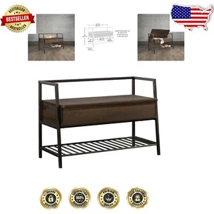 Durable Smoked Oak Entryway Bench with Divider Storage & Safety Features - Picture 1 of 11
