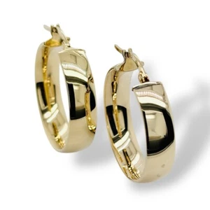 Hollow Italian 9ct Yellow Gold 23.7mm Hoop Earrings 2.3g Preloved - Picture 1 of 14