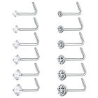 18G Stainless Steel Nose Studs CZ Crystal I/L/S-Shape Nostril Piercing Jewelry
