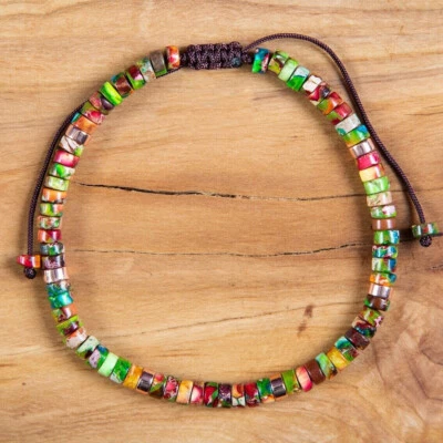 Natural Jasper Stone Dainty Bracelet Multi Color Gemstone Minimalist Bracelet US - Image 1 of 3
