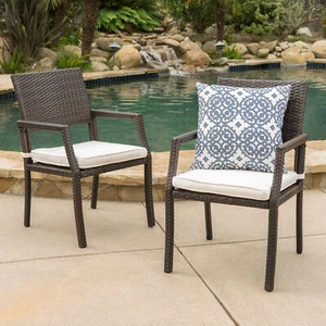 Set of 2 Wicker Rattan Patio Dining Chairs W/cushion for Backyard Porch Garden - Picture 1 of 14