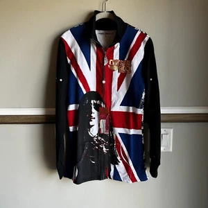 NWT Crystal Rock Christian Audigier UnionJack Rock Roll Moto Jacket Women Large - Picture 1 of 5