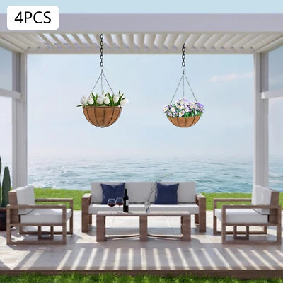 Cesta maceta colgante de metal negro con forros de coco 16 * 25 pulgadas, cadena 20 pulgadas, paquete de 4 Foto 1 de 4