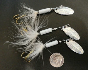 3 señuelos de pesca giratorios en línea JBvalu, 1/8 oz., JB101, plateados/blancos - envío a EE. UU.💎 - Imagen 1 de 2
