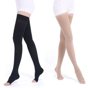 Medizinische Kompressionsstrümpfe Unterstützung Krampfadern Oberschenkel hoch offene Zehen Unisex - Bild 1 von 13