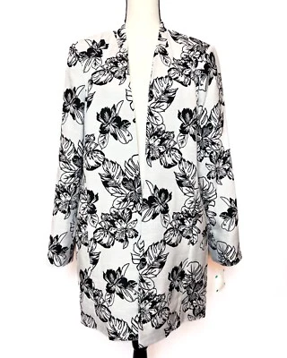 Kasper Black & White Floral Jacket Blazer Top, SIZE 16 - FREE SHIPPING - Image 1 of 4