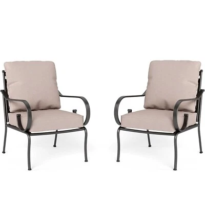 2 Piece Patio Chairs Outdoor Dining Chair Metal Chair Garden Furniture w/Cushion - Image 1 of 4