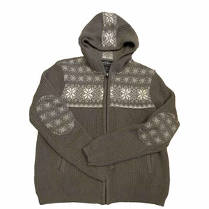 Woolrich Womens Zip Cardigan Sz S Hooded Snowflakes Hazelnut Brown Wool Pockets - Picture 1 of 8