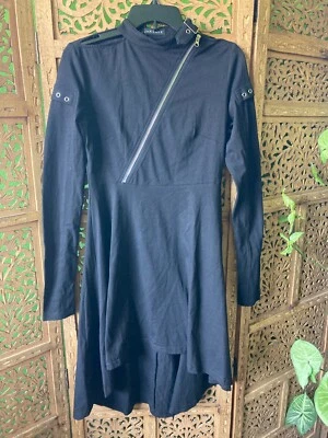 Punk Rave Halloween Black Party Dress Zipper & Buckle Detail Long Sleeve Size M - image 1 of 4