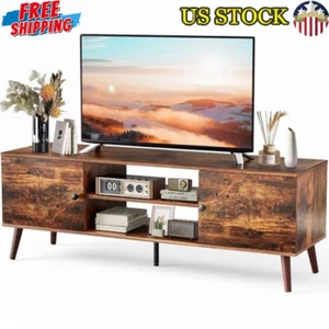Modern TV Stand 55-60 in TV Entertainment Center W/ Storage 3-Level Shelf Brown - Picture 1 of 7