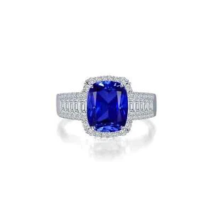 BRAND NEW Lafonn Platinum Plated 5.55CTW Lab-Grown Sapphire Halo Ring SYR023SP05 - Picture 1 of 1