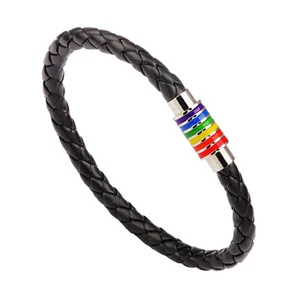 Rainbow PU Vegan Leather Bracelet Men Women Mardi Gras Pride LGBT AUS Stock - Picture 1 of 5