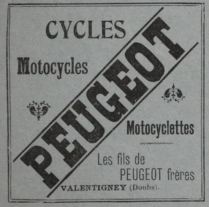 PUBLICITÉ DE PRESSE 1903 CYCLES PEUGEOT MOTOCYCLES MOTOCYCLETTES - VALENTIGNEY - Picture 1 of 1