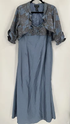 Cachet Dress Womens 12P Blue Capri Beaded Formal Gown Jacket Set Mother Bride - Image 1 of 4