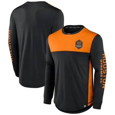 Men's Fanatics Black/Orange Houston Dynamo FC Striker Long Sleeve T-Shirt - Image 1 of 3