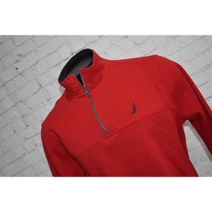 Nautica Sweater Pullover Mens Size Large Red 1/4 Zip Cotton Polyester Blend - Picture 1 of 5