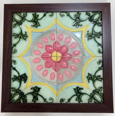 Azulejos 6x6 pulgadas cada uno 4 piezas Japón enmarcado raro vintage Art Deco antiguo Foto 1 de 4