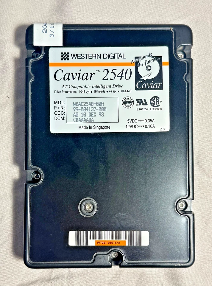 Vintage 1994 Western Digital Caviar 2540 WT261-0101672 IDE Hard Drive - Image 1 of 3