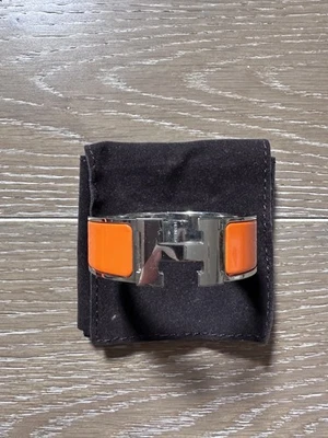 Pulsera Hermès Clic H PM Naranja Esmalte Paladio con Caja y Recibo - Auténtica Foto 1 de 4