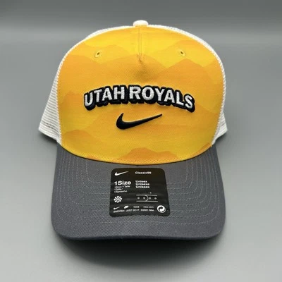 Nike Hombres Utah Royals FC Fútbol Blanco Camionero Snapback Gorra Gorra Amarilla Nuevo Foto 1 de 4