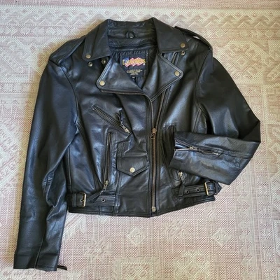 Chaqueta de Motocicleta Clásica Motociclista EASY RIDER Cuero Medidor Pesado Rara Talla S Foto 1 de 4