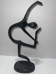 Black Cast Metal Sculpture Person Yoga Dance Gymnast Stretching 12.75 in - Picture 1 of 6