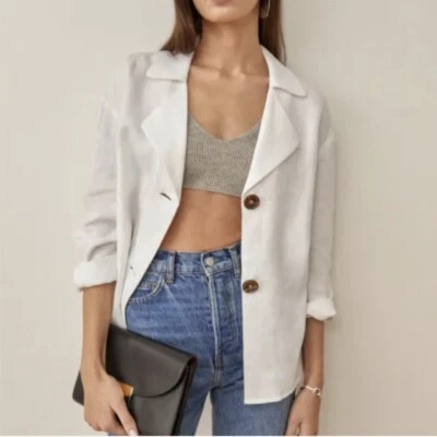 Blazer Top Reformation Alonso Blanco Lino Nuevo Con Etiqueta Foto 1 de 4