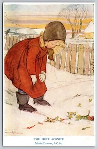Postal Arte Chica Buscando Nieve Primera Aconita Muriel Dawson Happy Hours 6Z - Imagen 1 de 2