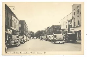 Postal del condado de Elgin Aylmer Ontario calle principal mirando hacia el este, Autos Pub. PECO - Imagen 1 de 2