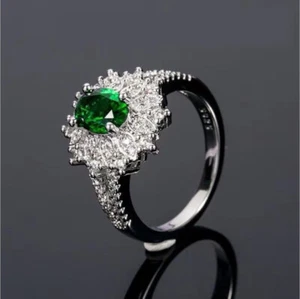 AU Fashion Green stone Party Pattern Style elegant silver color rhinestone ring - Picture 1 of 4
