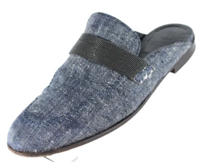 BRUNELLO CUCINELLI Medium Wash Blue Denim Monili Chain Mules Flats 38 - Picture 1 of 15