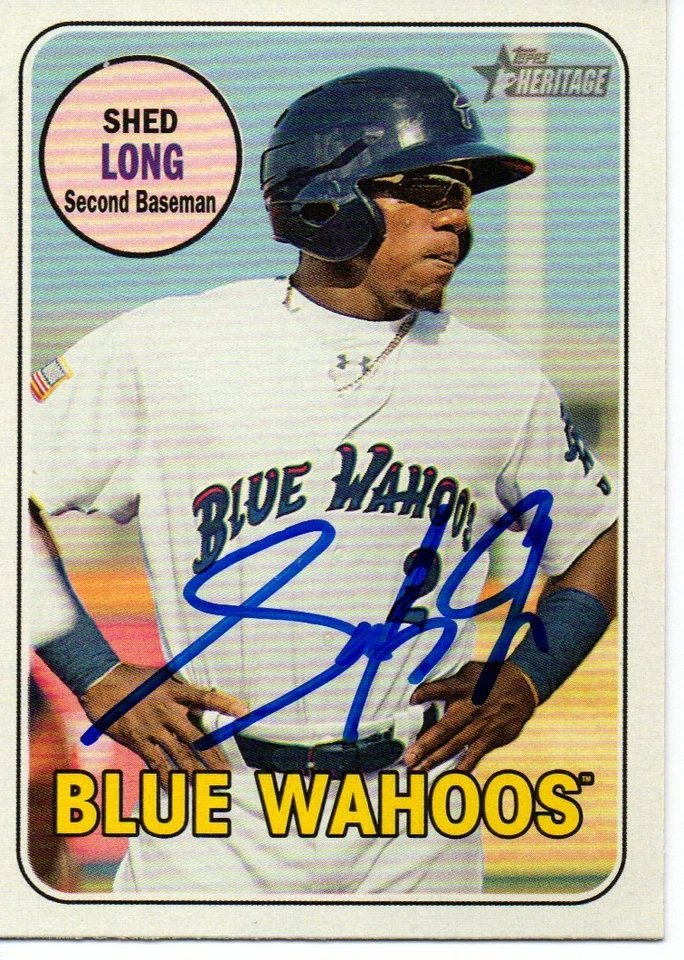 Shed Long Pensacola Blue Wahoos 2018 Topps Heritage Minors Signed Card - Image 1 of 1