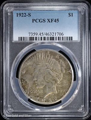 1922-S $1 Peace Silver Dollar PCGS XF 45 - Image 1 of 4